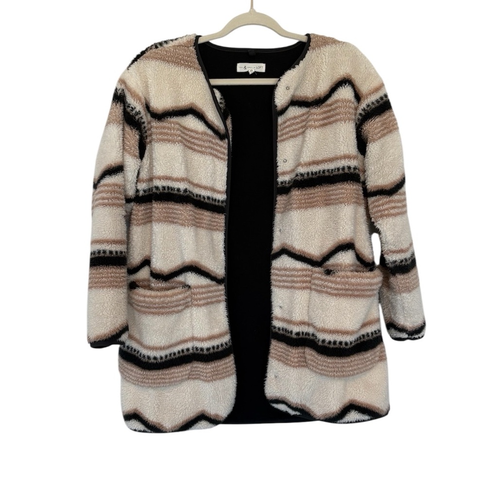 Lou & Grey for Loft Sherpa Button front Neutral Jacket Womens XS Oversized